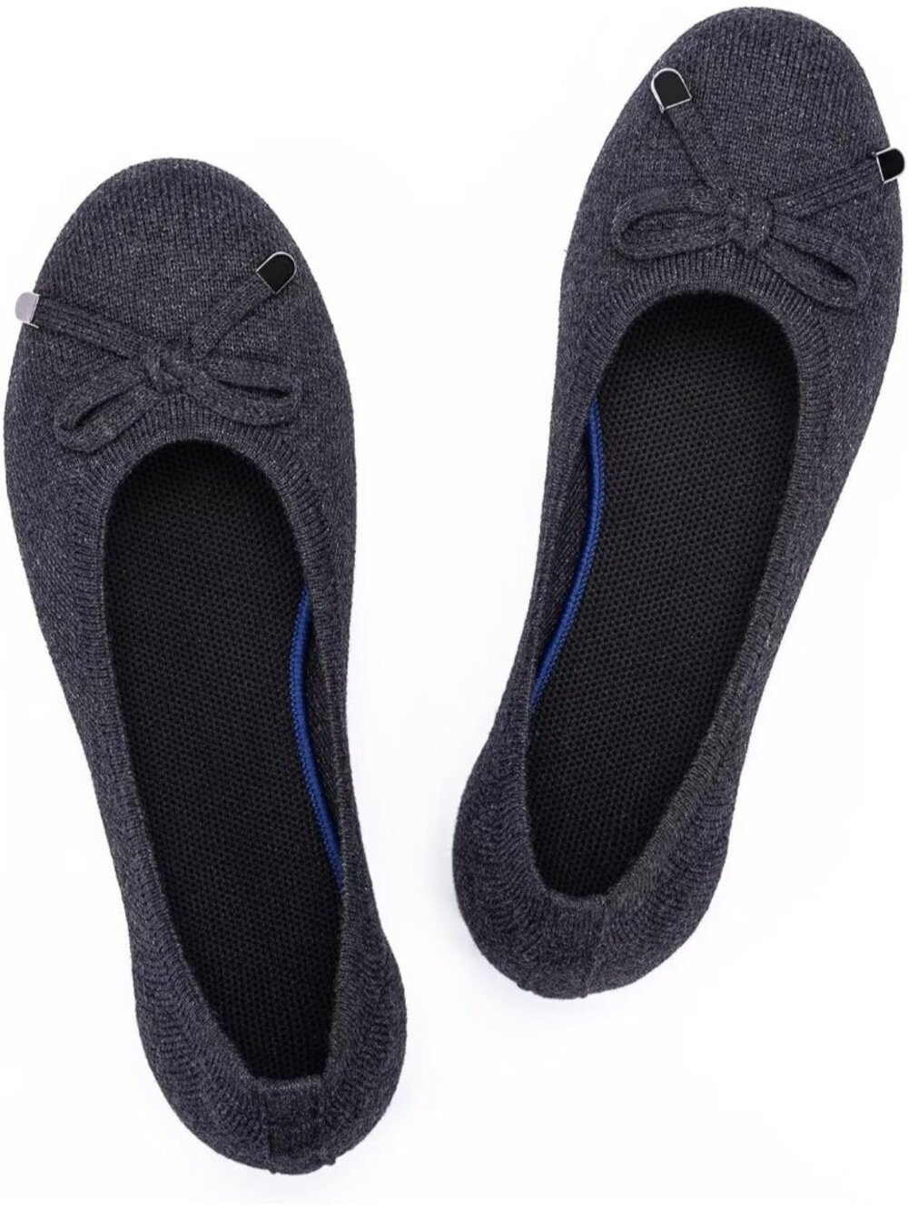 Womens Grey Knit Ballet Flat Shoes Knit Shoes Round Toe Slip On Ballerina Flats
